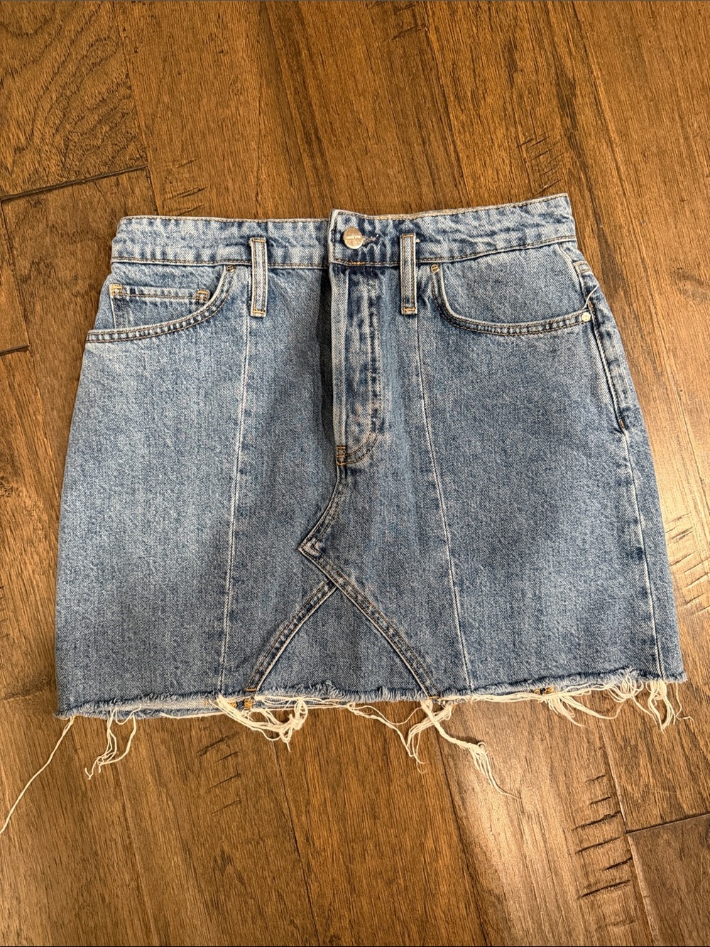 Anine Bing Light Blue Denim Mini Skirt with Frayed Hem